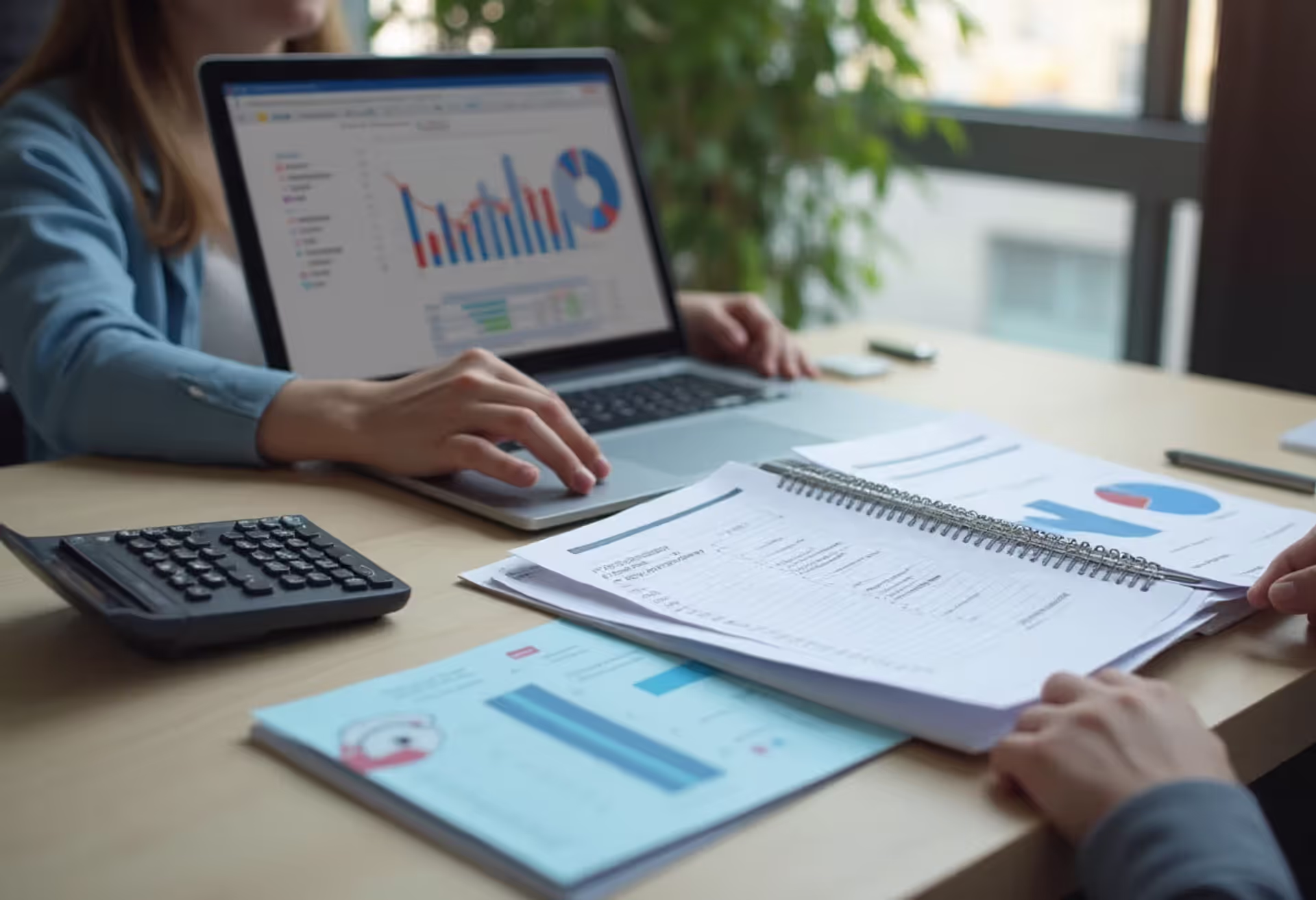 Small business owner comparing installment loan and revolving credit options at a desk